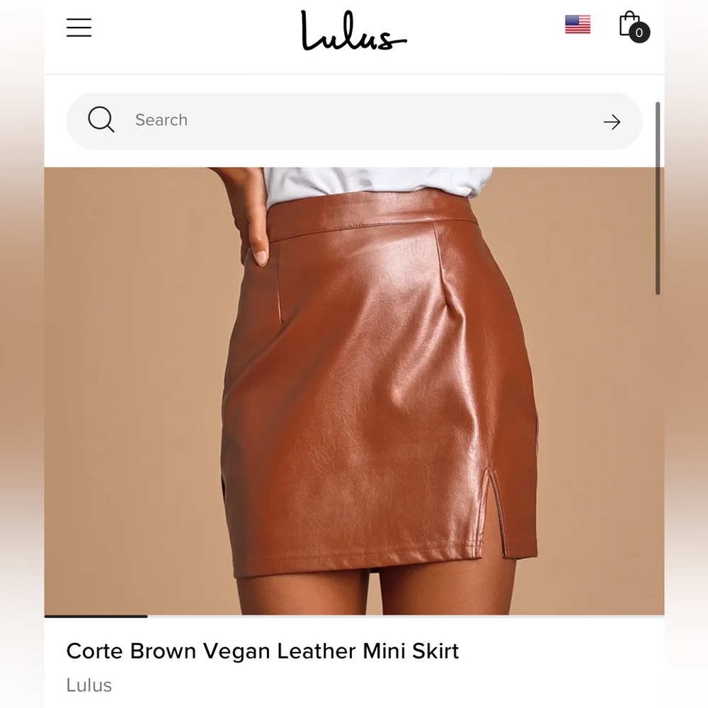 Lulus Corte Brown Vegan Leather Mini Skirt size small (never worn but no tags)